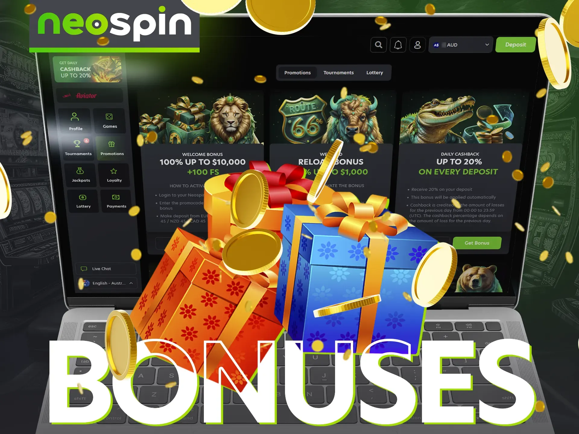 Neospin created a comprehensive and lucrative bonus system.