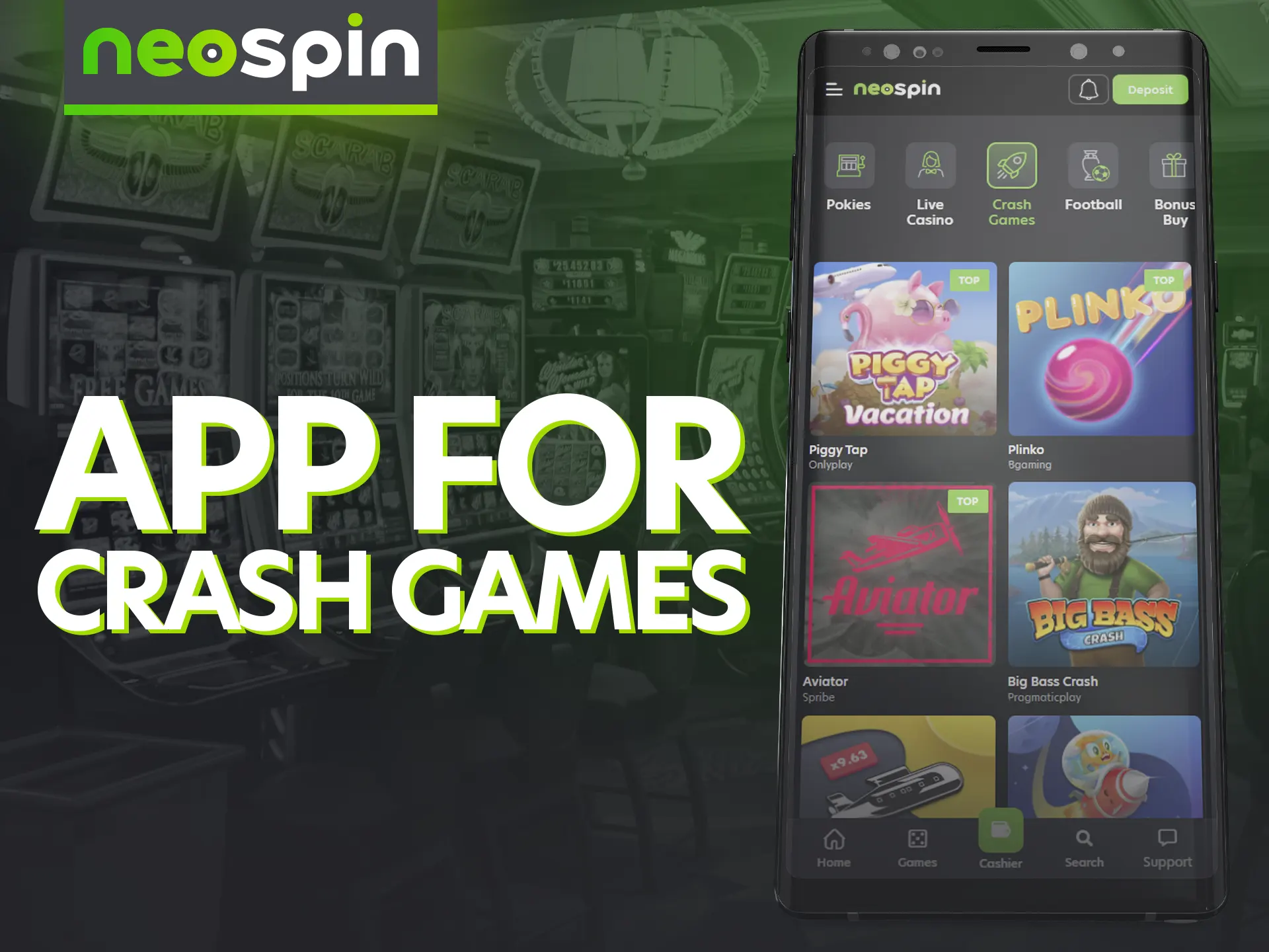 Neospin offers to play crash games on mobile devices.