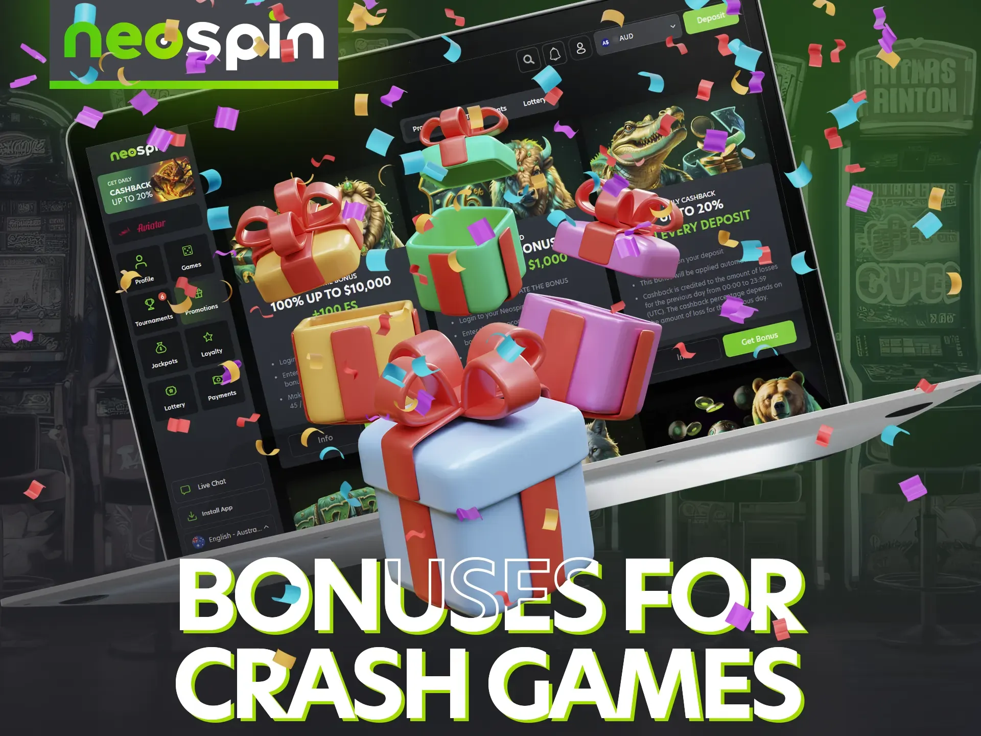 There are several bonuses for crash games players at Neospin.