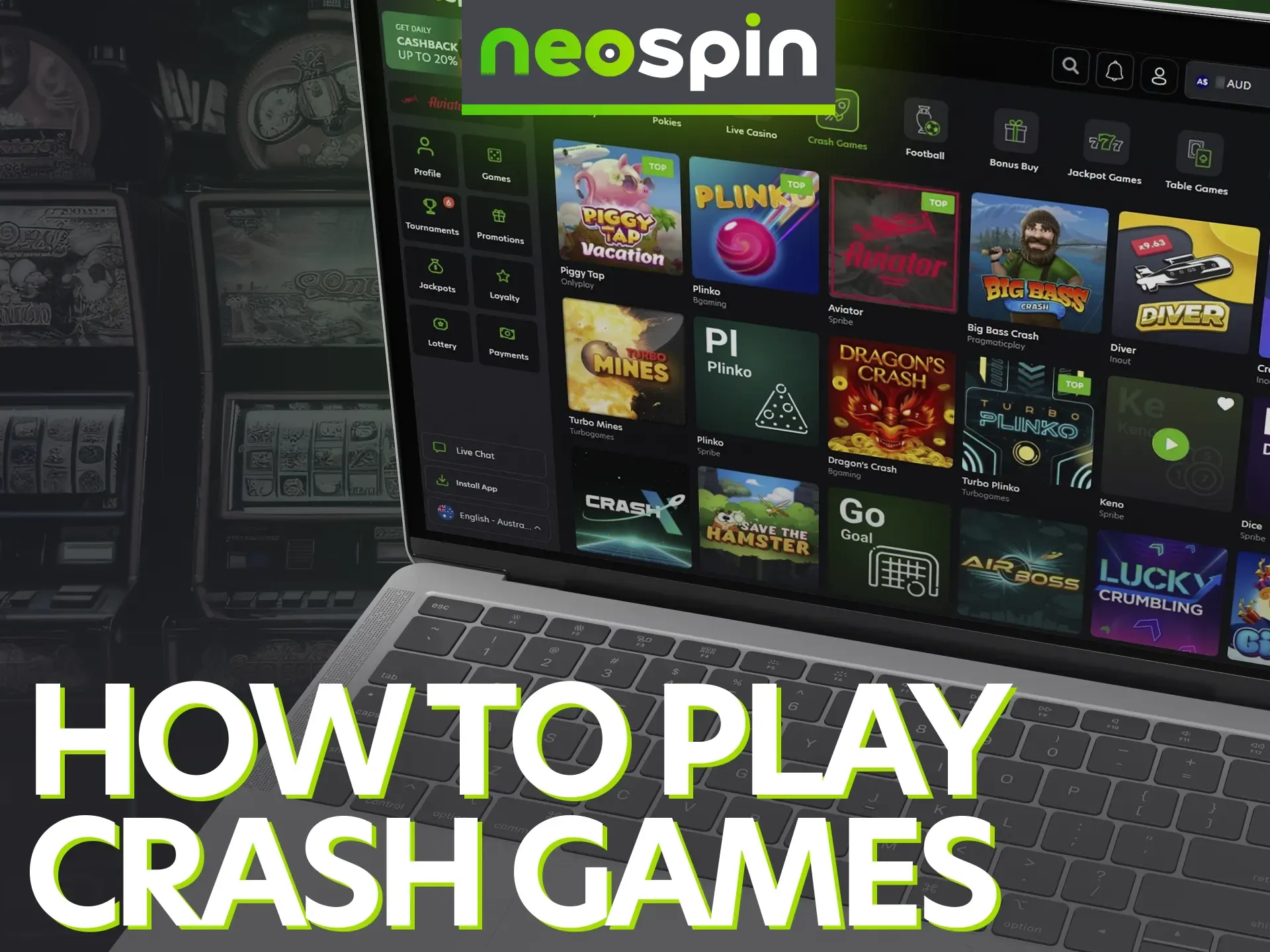 Follow these steps to get started with crash games at Neospin.