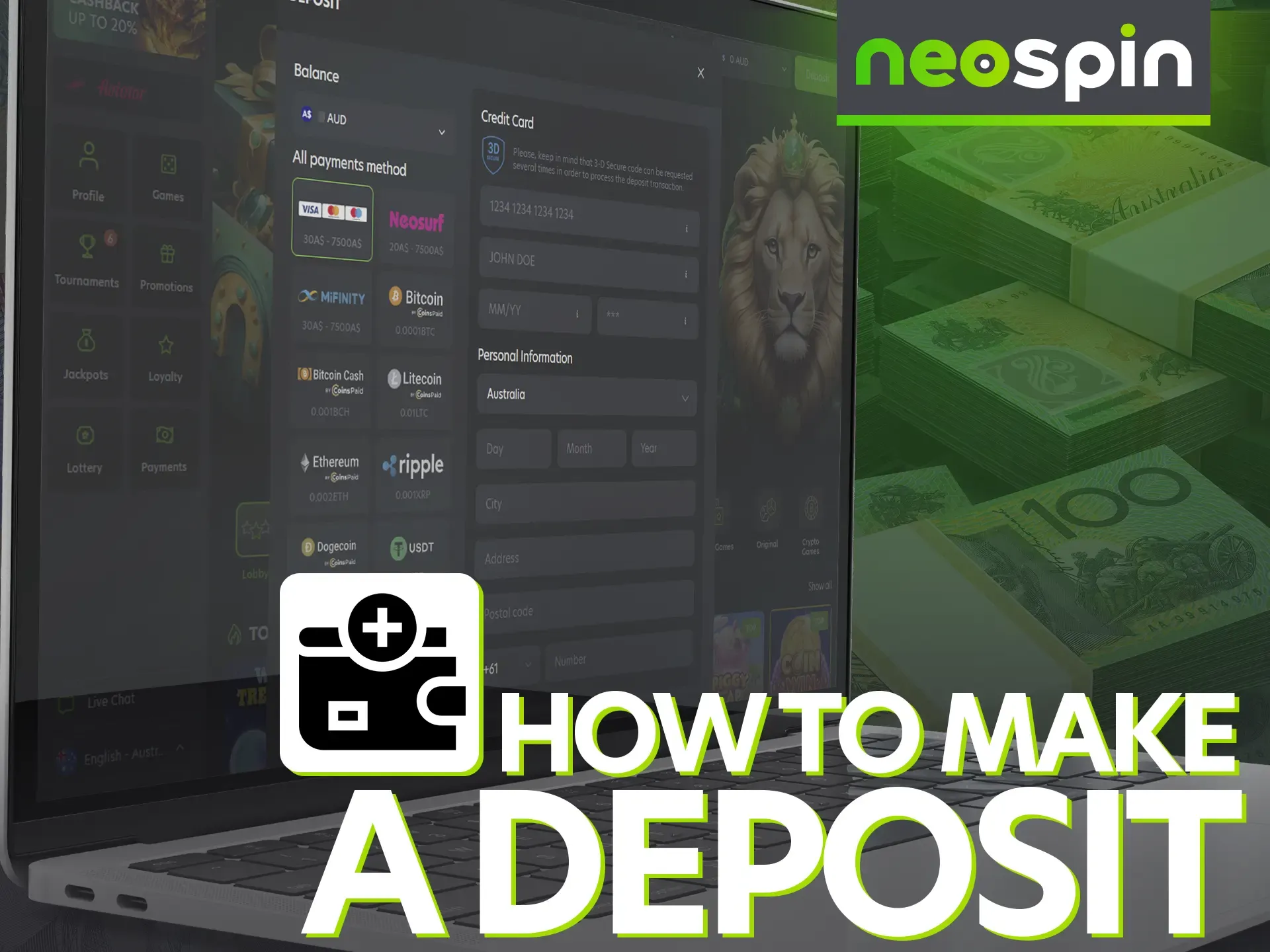 Read the instruction on how to fund Neospin gaming account.