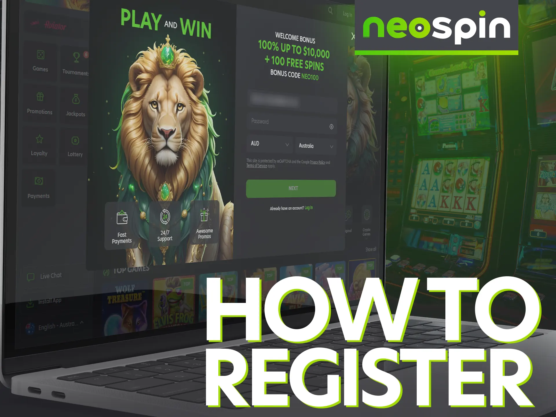 Follow these steps to create an account at Neospin casino.