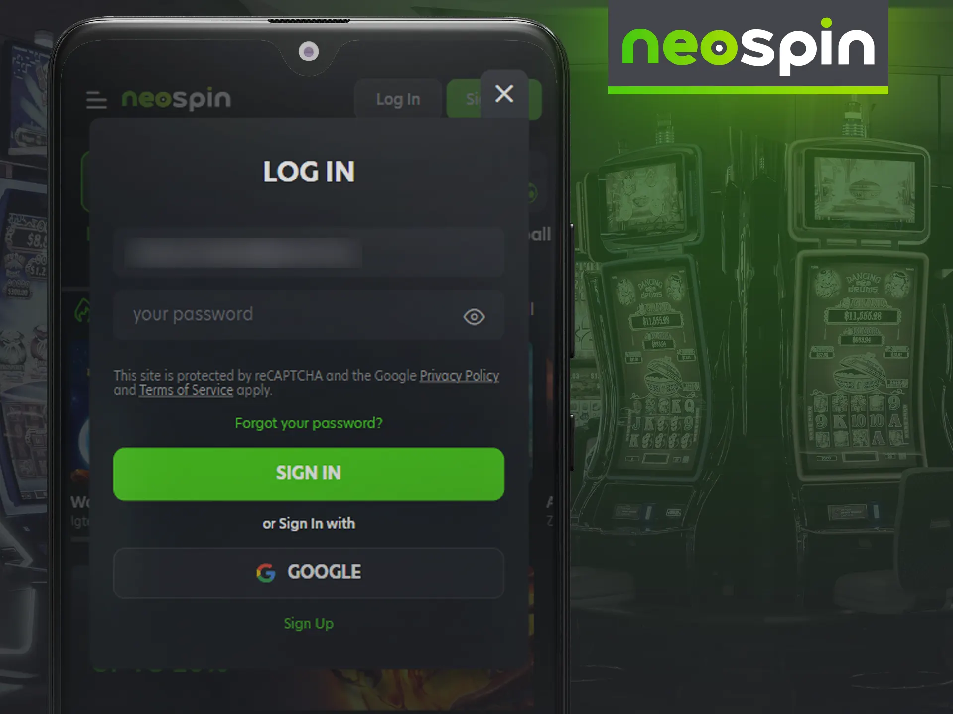 Log into your account using the Neospin mobile site.