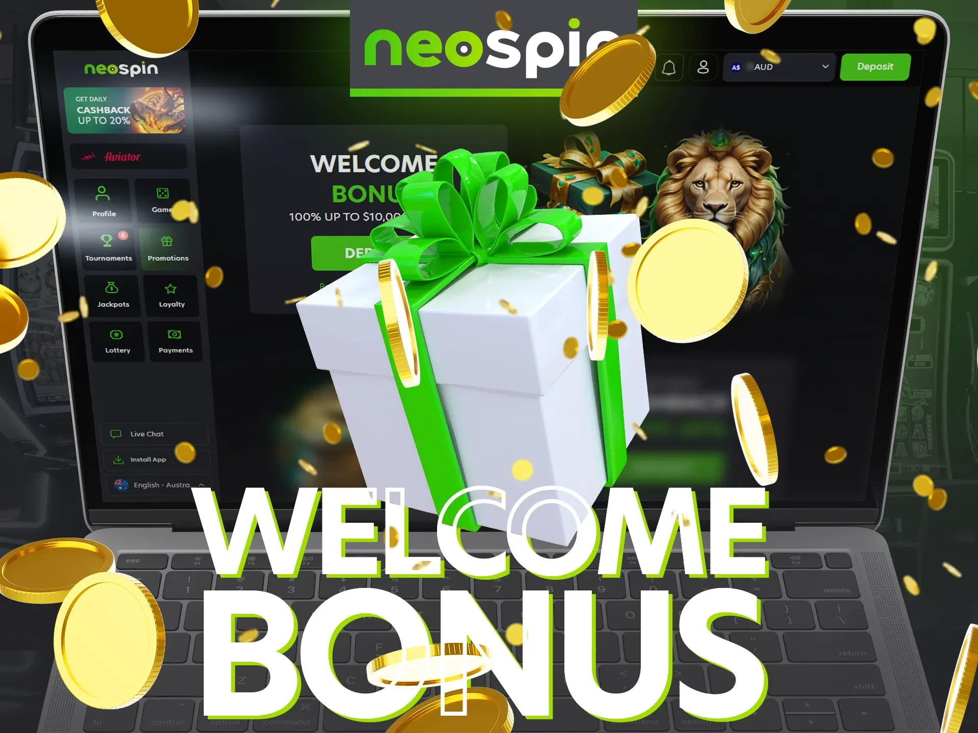 Every Australian user can count on a welcome bonus at Neospin.