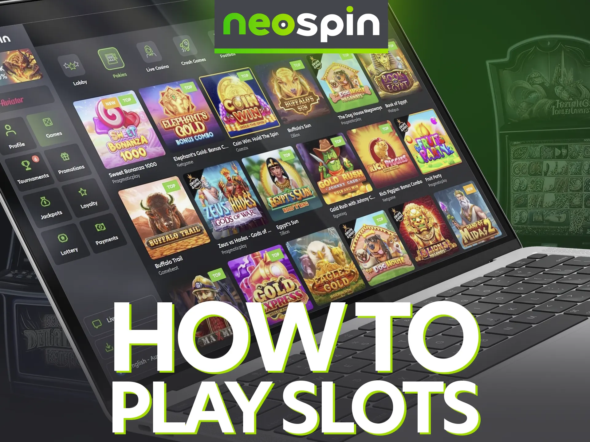 To start playing slots at Neospin, follow these steps.